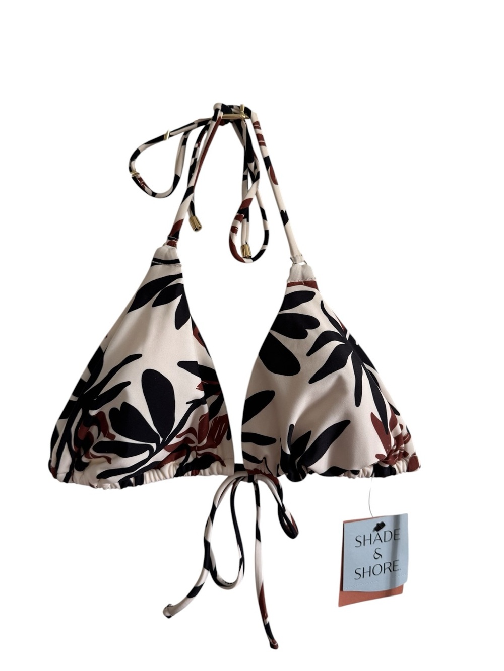 Shade & Shore Cream Floral Triangle Bikini Top - Black & Brown Print